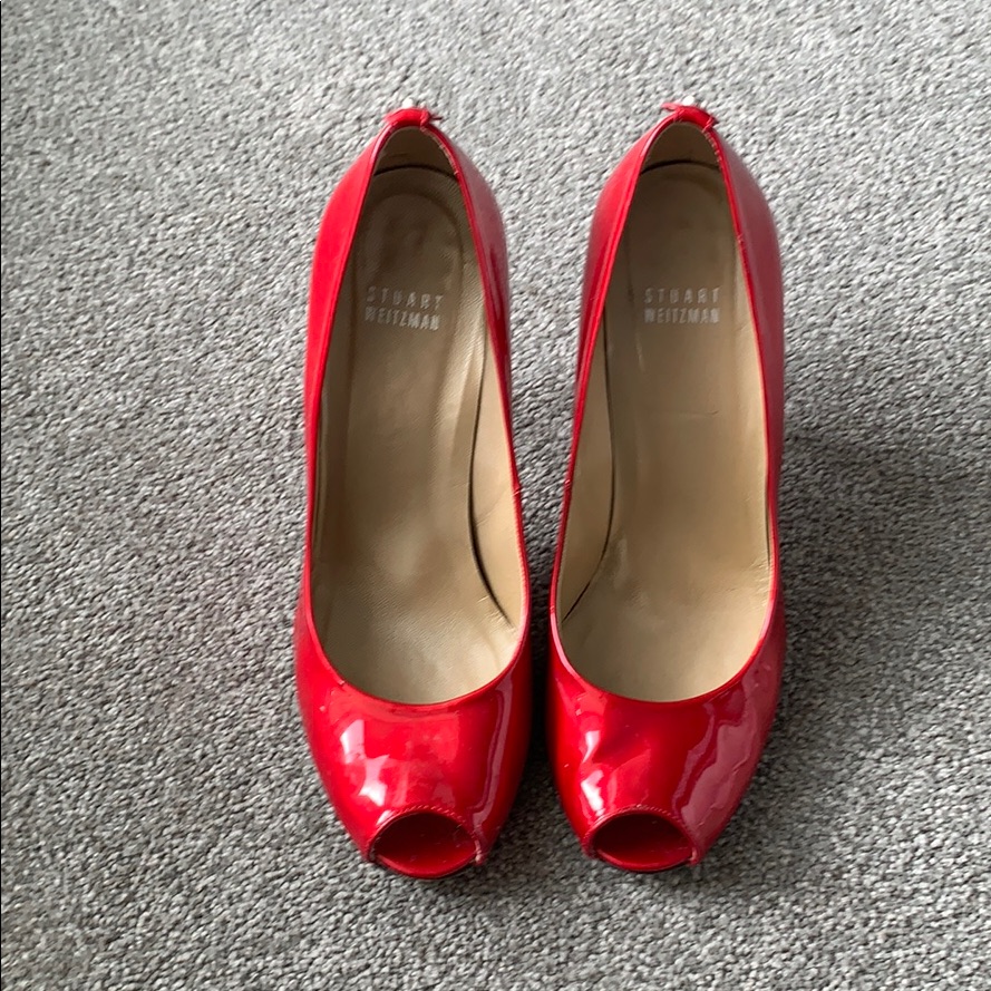 Stuart Weitzman Red Peep Toe Pump